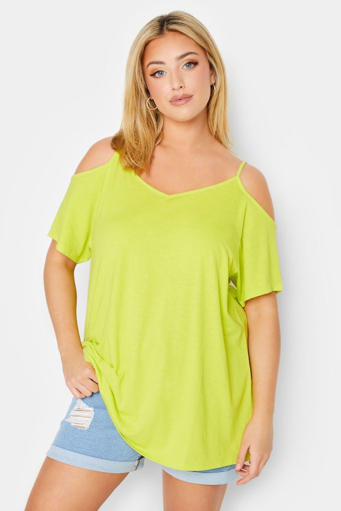Curve Lime Green Cold Shoulder Top, Women's Curve & Plus Size, Yours