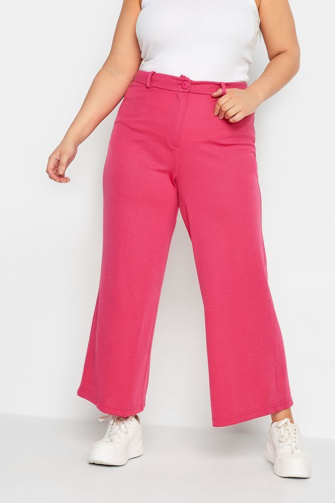 Curve Pink Wide Leg Button Up Trousers, Women's Curve & Plus Size, Yours
