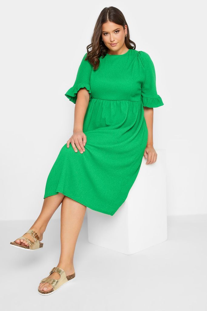 Curve Green Textured Smock Midi Dress, Women's Curve & Plus Size, Yours