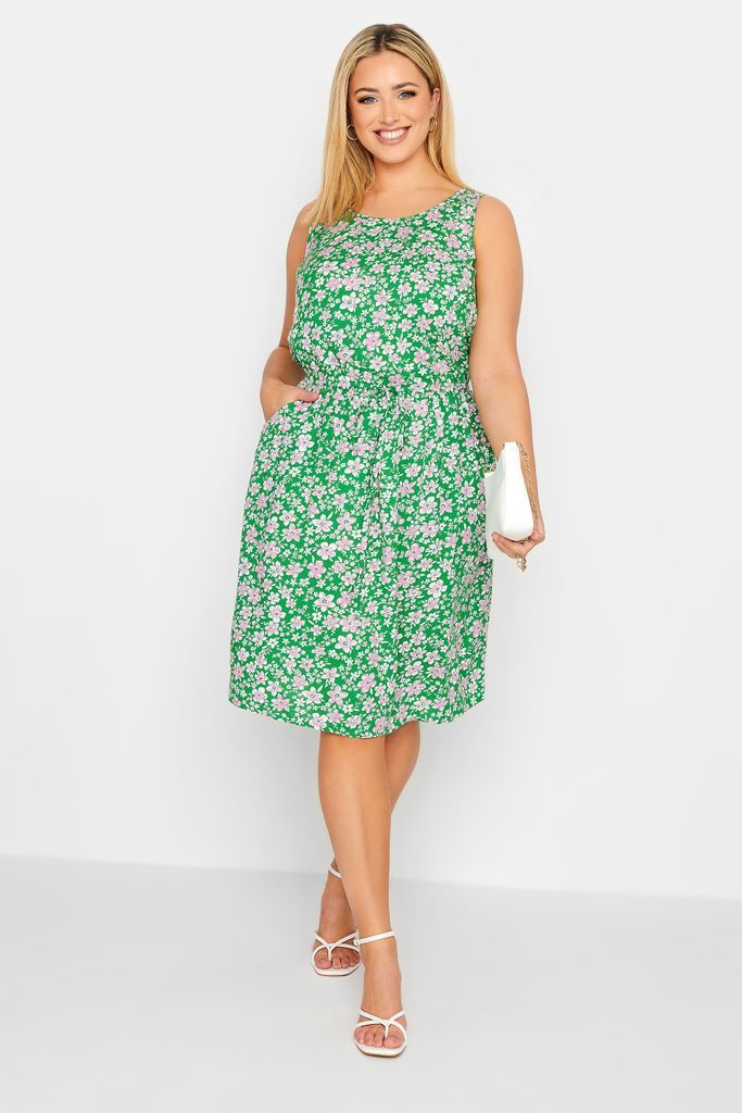 Curve Green Floral Ditsy Print Mini Dress, Women's Curve & Plus Size, Yours