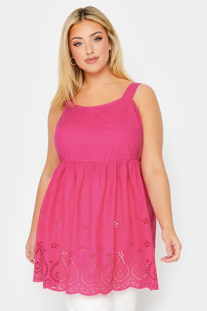 Curve Pink Broderie Anglaise Vest Top, Women's Curve & Plus Size, Yours