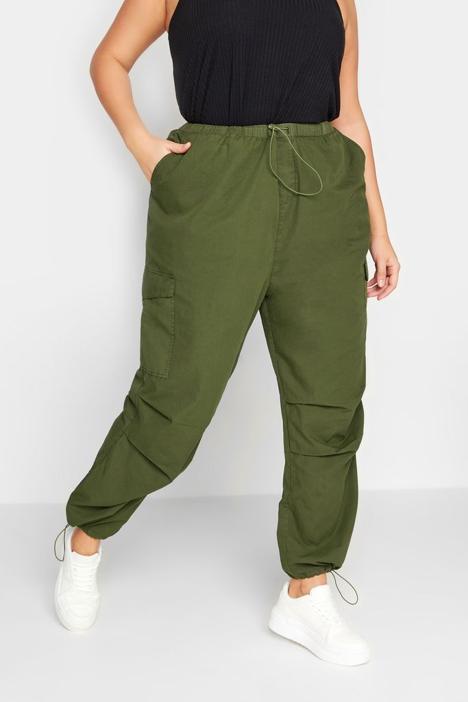 Curve Khaki Green Cargo Parachute Trousers, Women's Curve & Plus Size, Yours