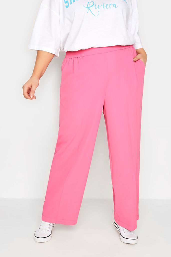 Curve Pink Elasticated Waist Pullon Wide Leg Trousers, Women's Curve & Plus Size, Yours