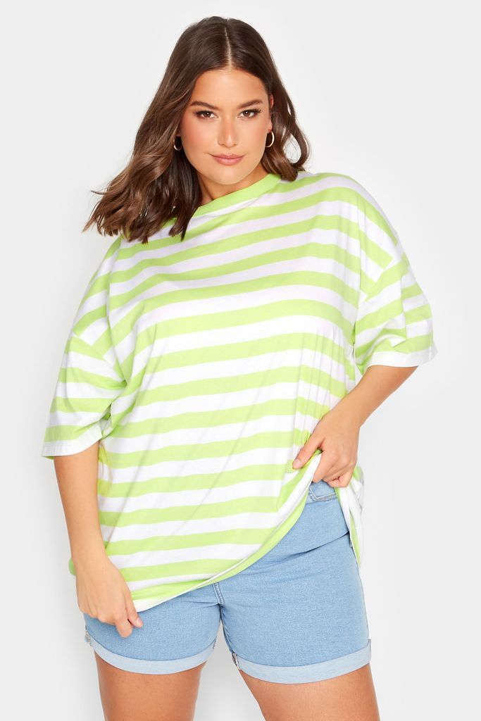 Curve Lime Green Stripe Oversized Boxy Tshirt, Women's Curve & Plus Size, Yours