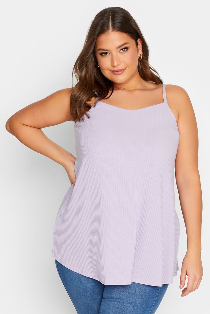 Curve Lilac Purple Ribbed Swing Cami Vest Top, Women's Curve & Plus Size, Yours