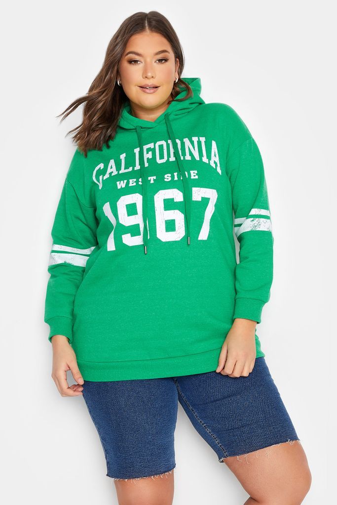 Curve Green 'California' Varsity Hoodie, Women's Curve & Plus Size, Yours