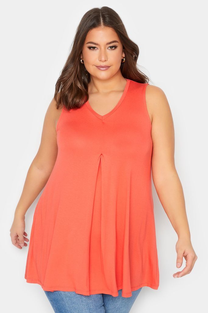Curve Orange Pleat Swing Vest Top, Women's Curve & Plus Size, Yours