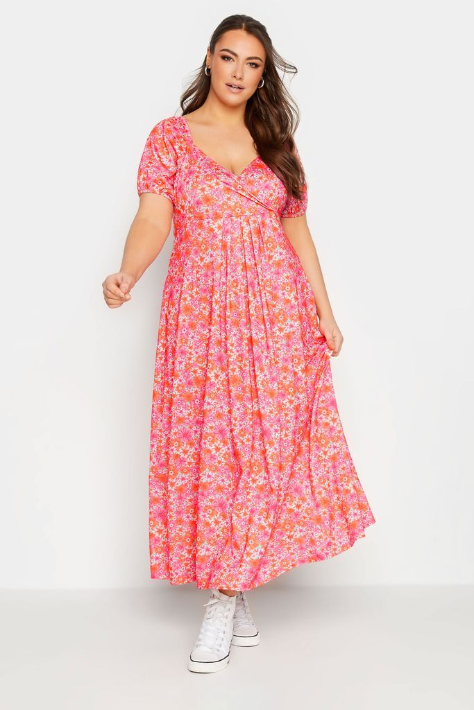 Curve Pink Floral Wrap Maxi Dress, Women's Curve & Plus Size, Limited Collection