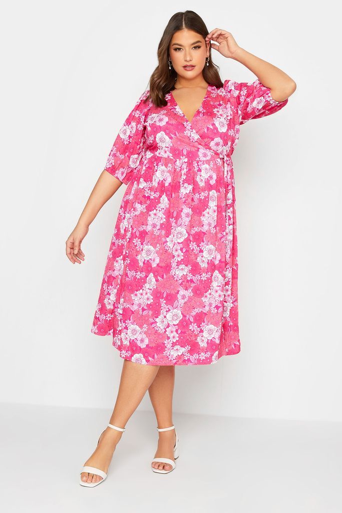 Curve Pink Floral Wrap Midaxi Dress, Women's Curve & Plus Size, Limited Collection