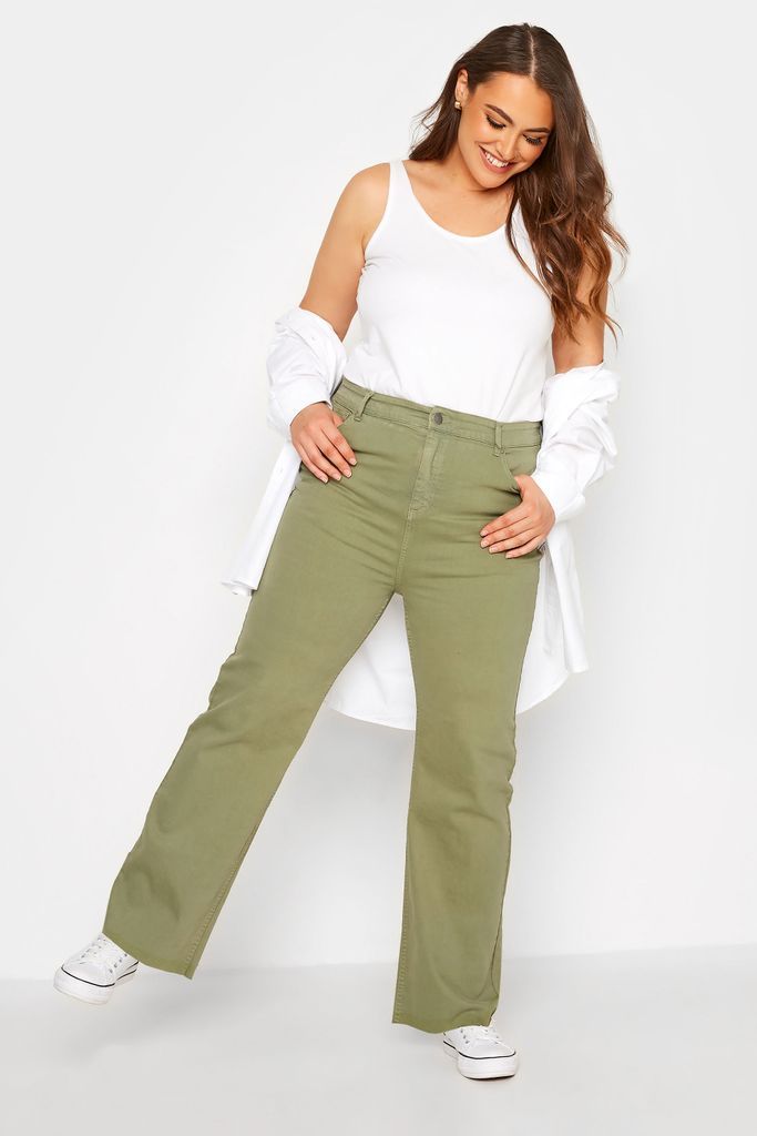 Curve Khaki Green Stretch Wide Leg Jeans, Women's Curve & Plus Size, Yours