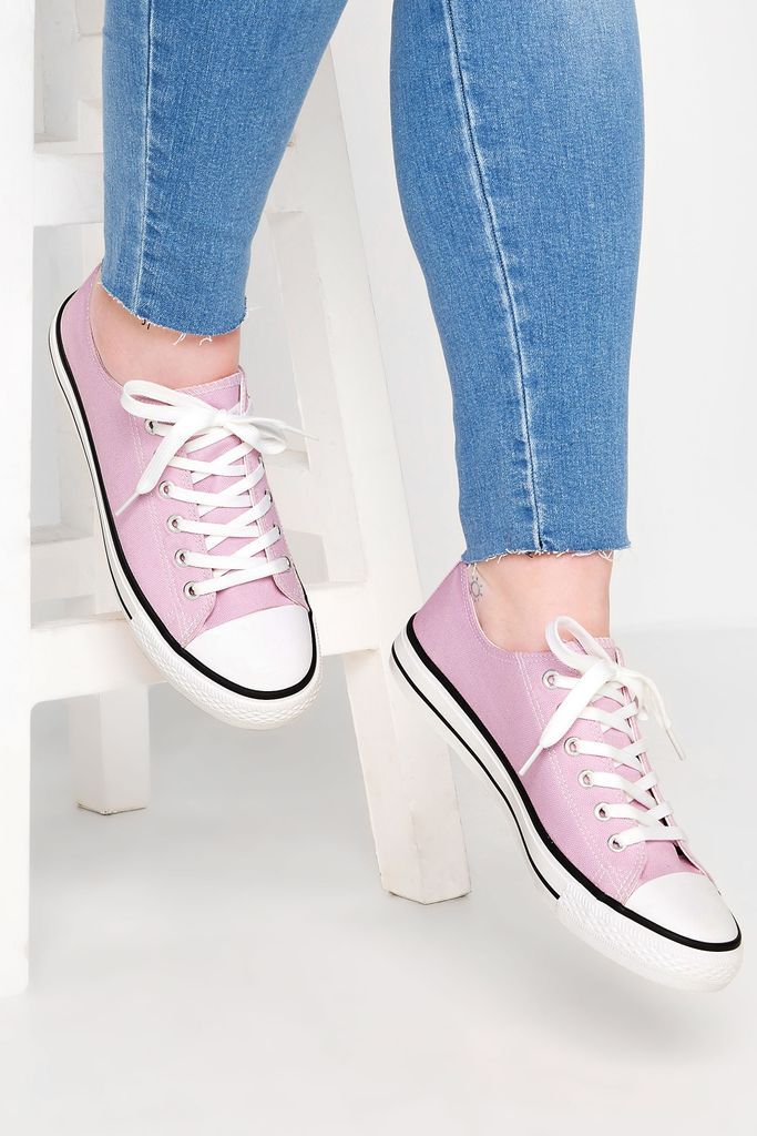 Lilac Purple Canvas Low Trainers In Wide E Fit