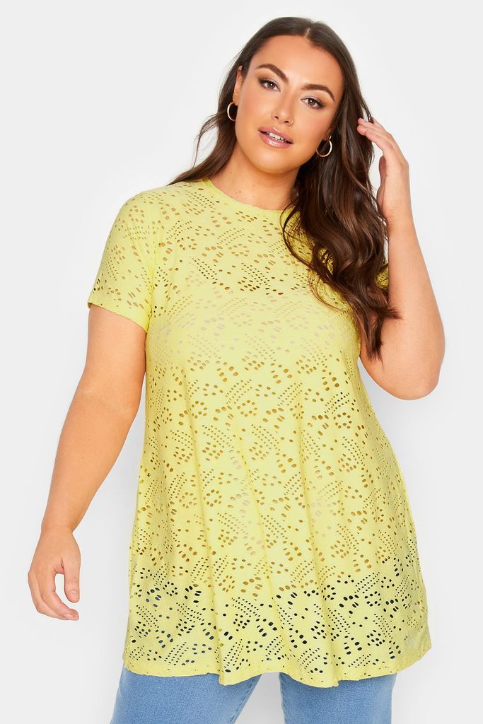Curve Yellow Broderie Anglaise Swing Tshirt, Women's Curve & Plus Size, Yours