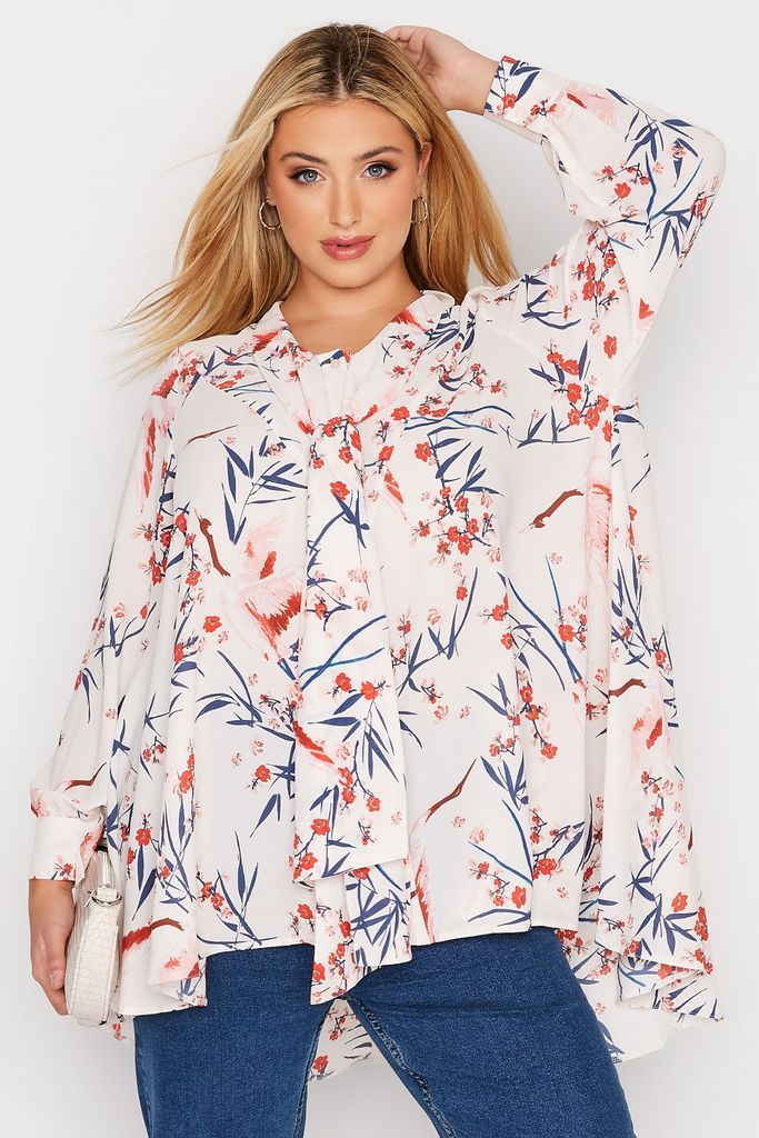 Curve White & Pink Floral Print Swing Shirt, Women's Curve & Plus Size, Yours