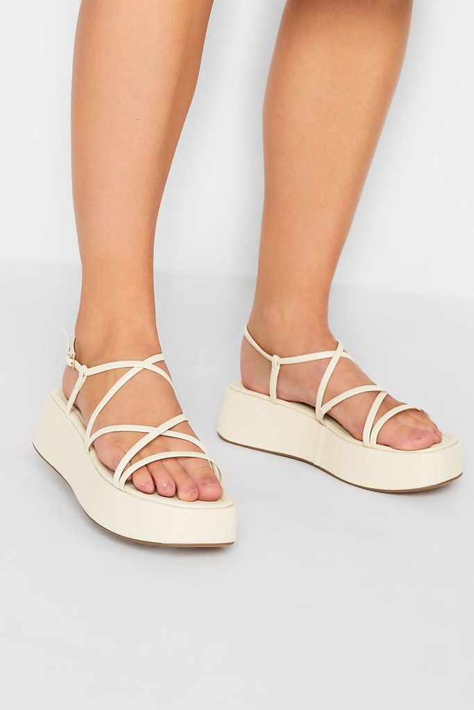 White Strappy Flatform Sandals In Extra Wide eee Fit