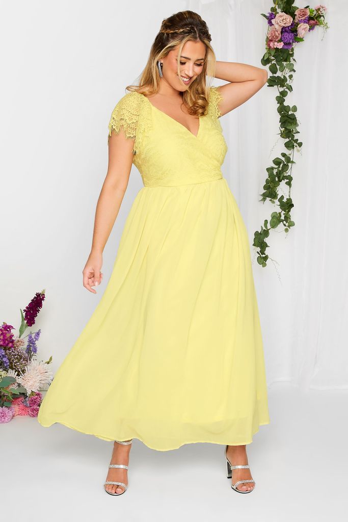 Curve Yellow Lace Detail Wrap Maxi Dress, Women's Curve & Plus Size, Yours London