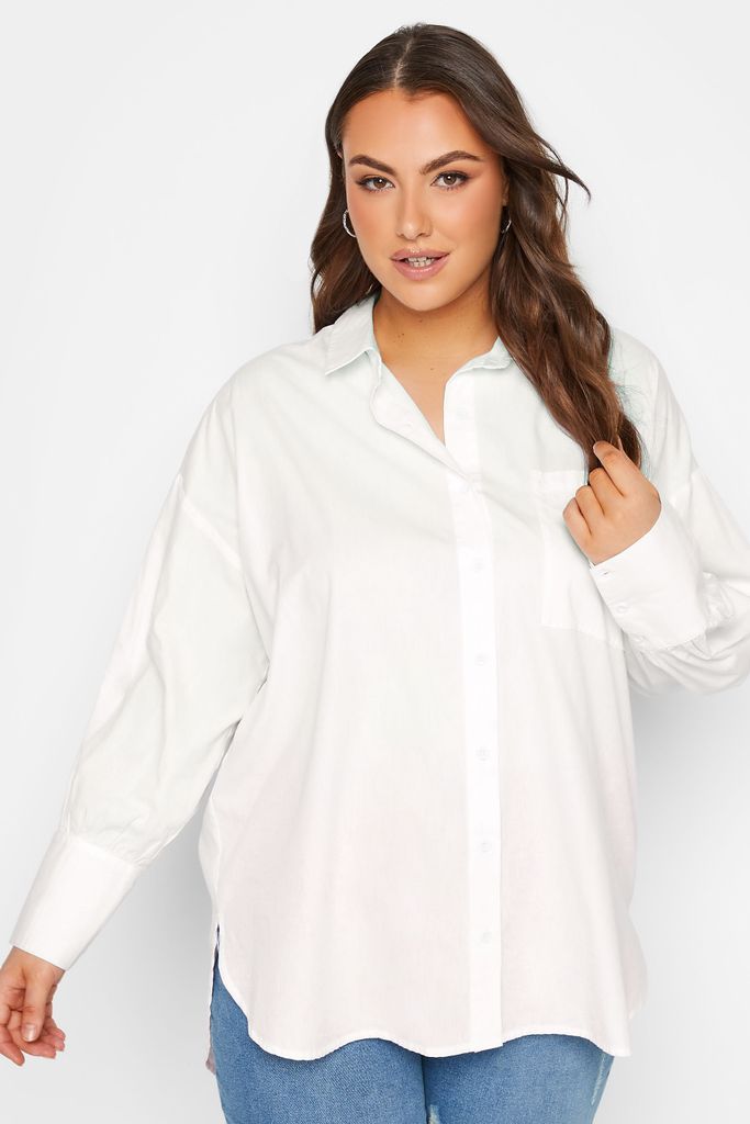 Curve White Poplin Oversized Shirt, Women's Curve & Plus Size, Yours