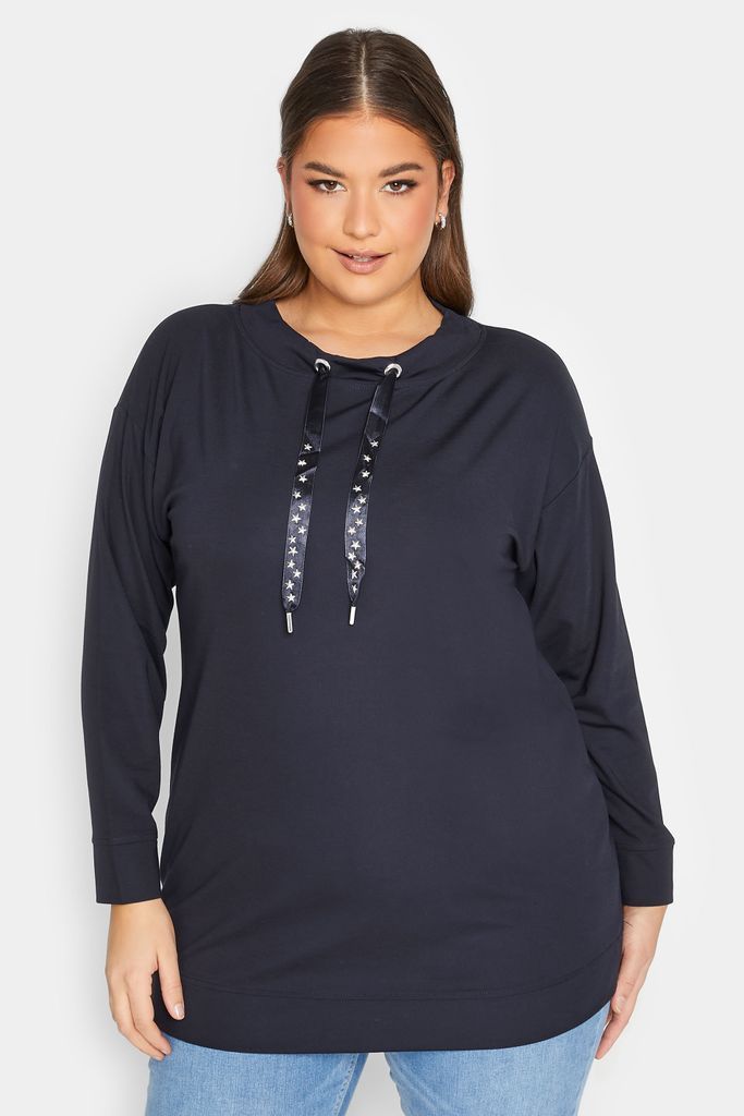 Yours Luxury Curve Navy Blue Star Embellished Sweatshirt, Women's Curve & Plus Size, Yours Luxury Capsule Collection