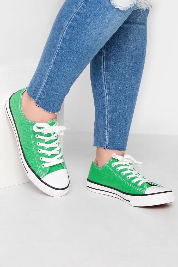 Green Canvas Low Trainers In Wide E Fit
