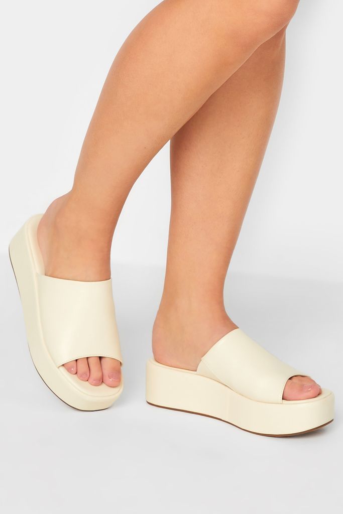 White Platform Mule Sandals In E Wide Fit & eee Extra Wide Fit