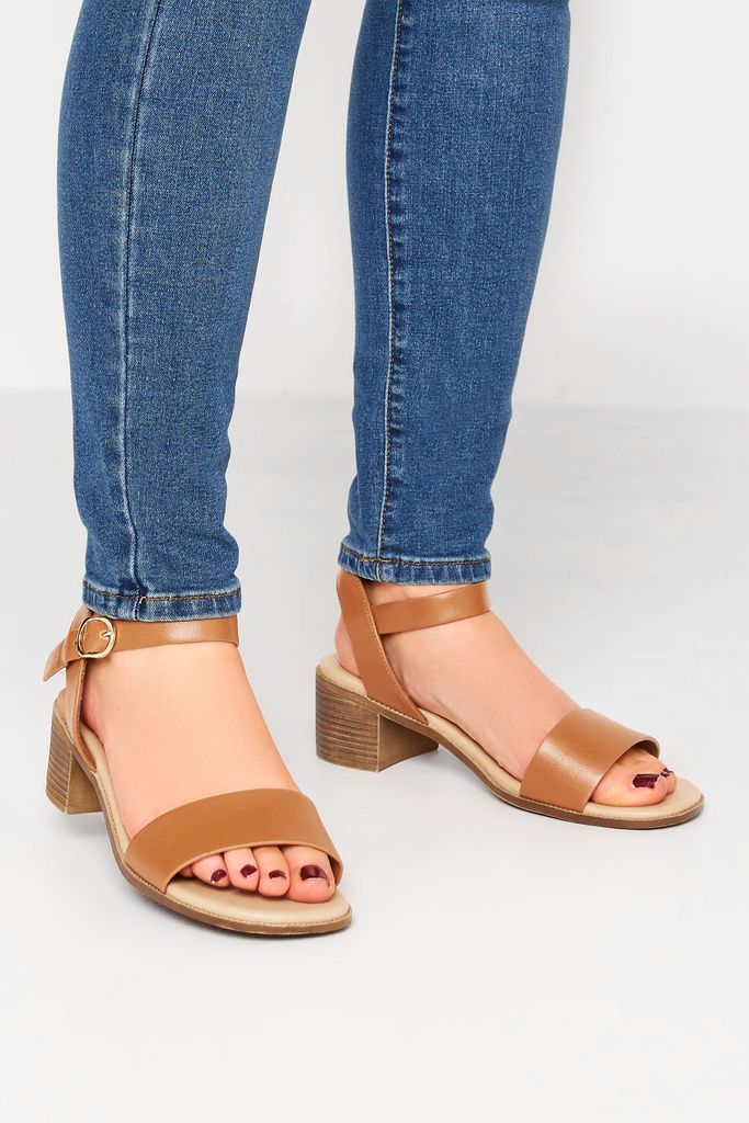 Tan Brown Strappy Low Heel Sandals In Extra Wide eee Fit