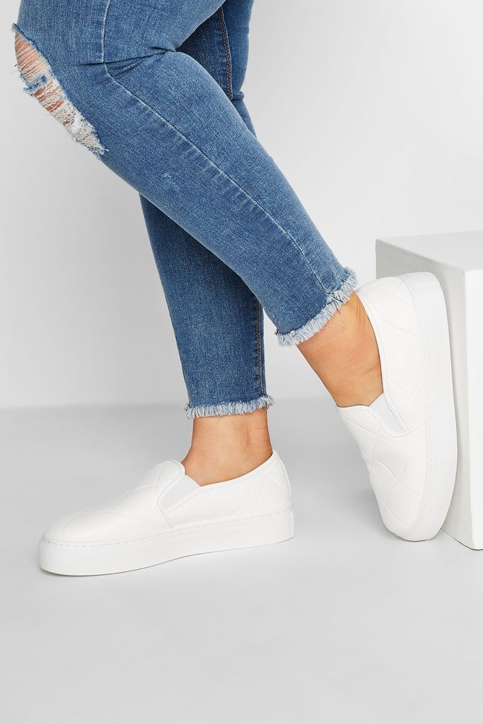 White Quilted Slipon Trainers In Extra Wide eee Fit