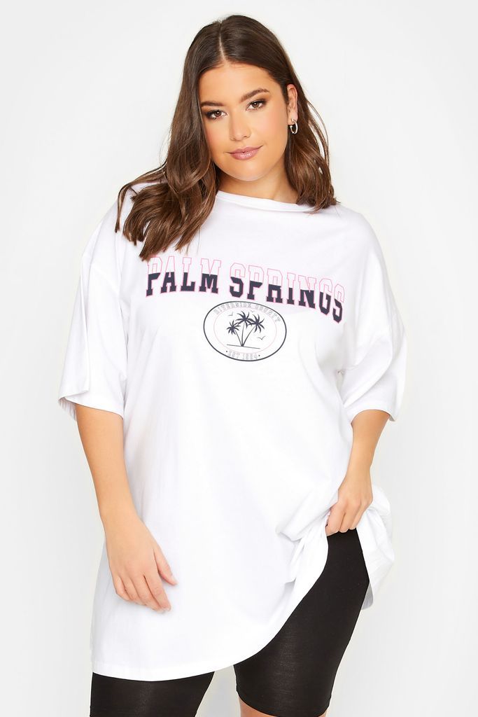 Curve White 'Palm Springs' Slogan Oversized Tunic Tshirt, Women's Curve & Plus Size, Yours