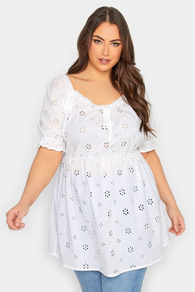 Curve White Broderie Anglaise Peplum Top, Women's Curve & Plus Size, Yours