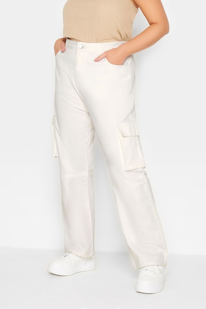 Curve White Cargo Trousers, Women's Curve & Plus Size, Yours