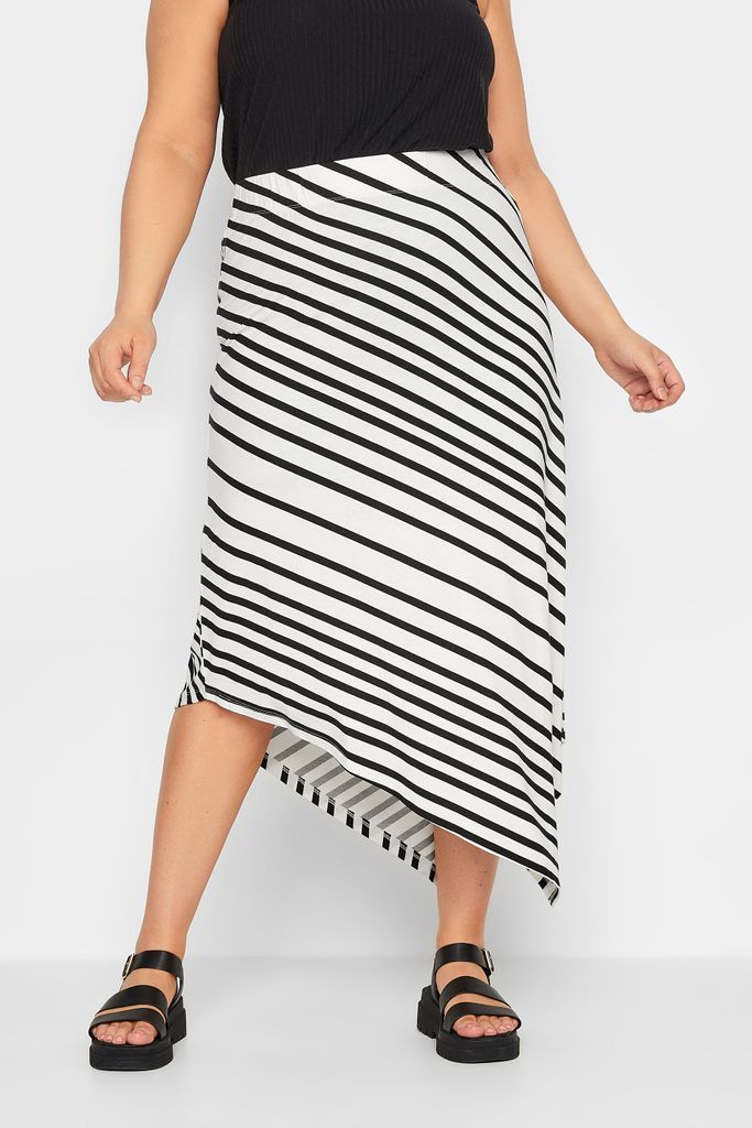 Curve White Stripe Asymmetric Skirt, Women's Curve & Plus Size, Yours