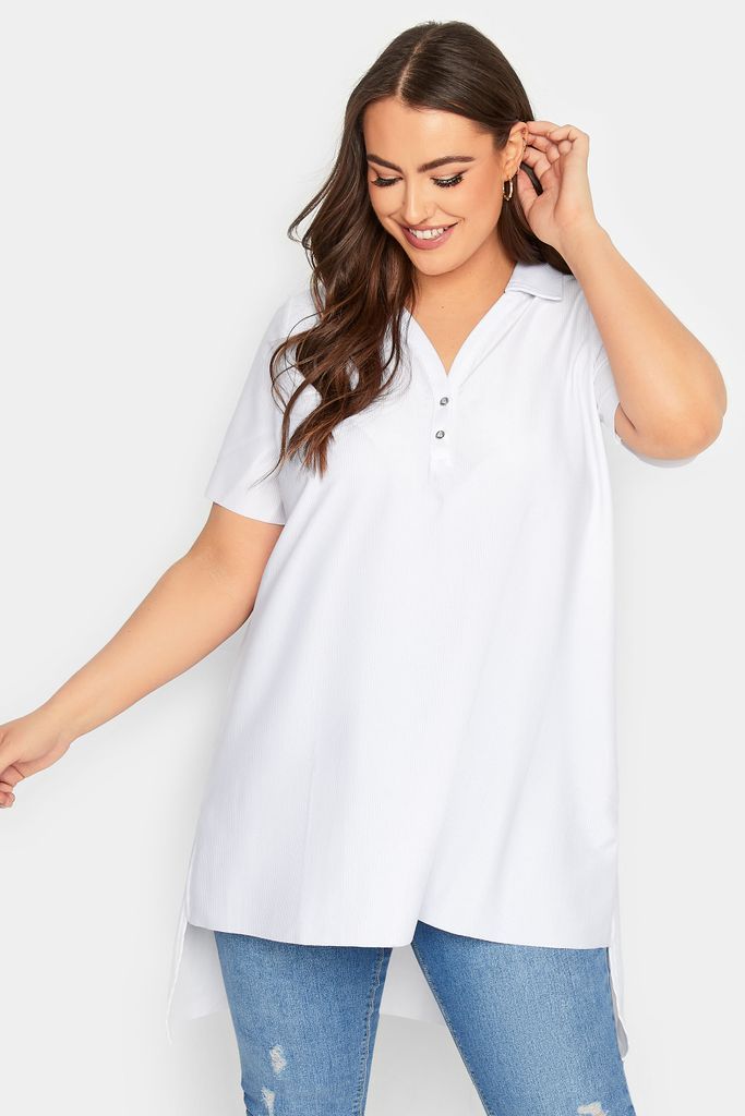 Curve White Ribbed Polo Top, Women's Curve & Plus Size, Yours