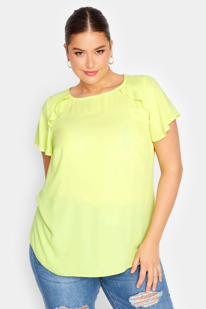 Curve Yellow Frill Short Sleeve Blouse, Women's Curve & Plus Size, Yours