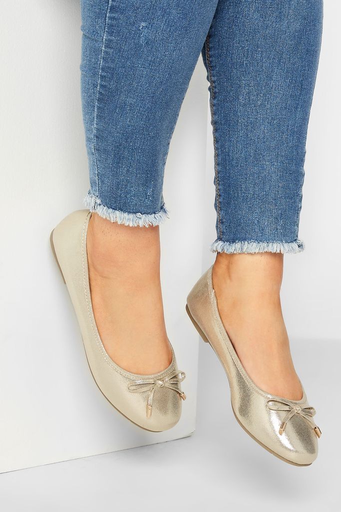 Gold Shimmer Ballet Pump In Wide E Fit & Extra Wide eee Fit