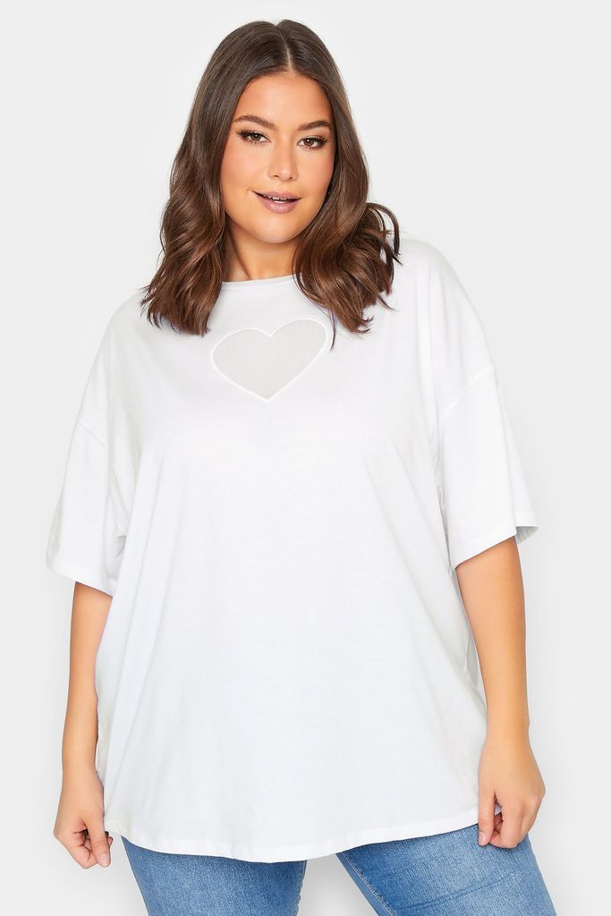 Curve White Heart Cut Out Tshirt, Women's Curve & Plus Size, Yours