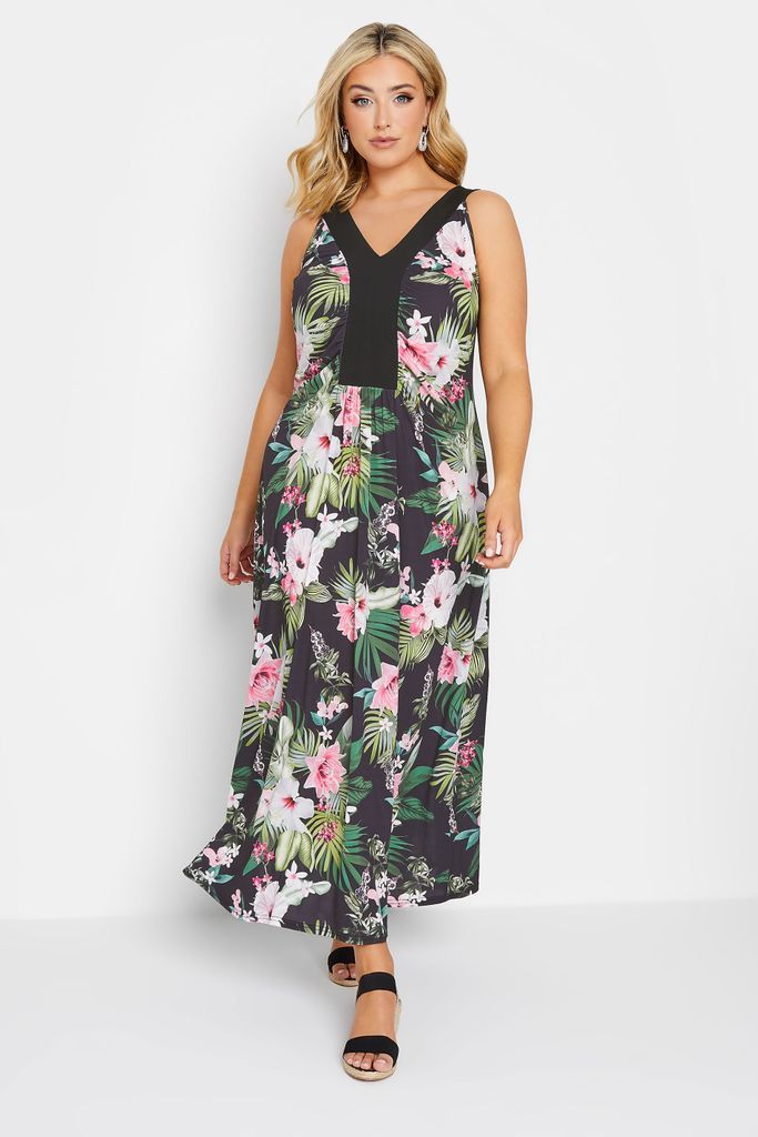 Curve Black Tropical Print Maxi Dress, Women's Curve & Plus Size, Yours London
