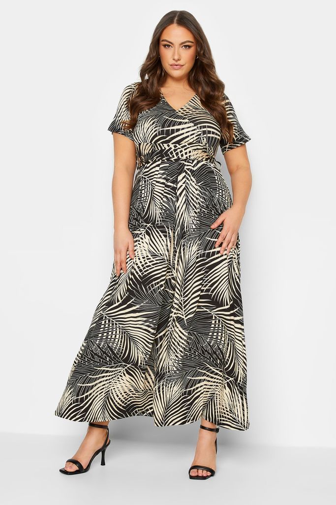 Curve Black Leaf Print Wrap Dress, Women's Curve & Plus Size, Yours