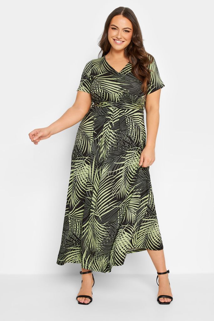 Curve Green Leaf Print Wrap Maxi Dress, Women's Curve & Plus Size, Yours