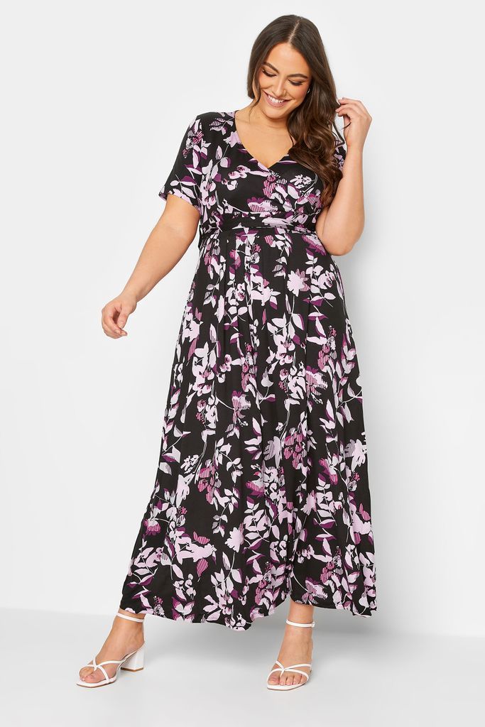 Curve Black Leaf Print Wrap Maxi Dress, Women's Curve & Plus Size, Yours