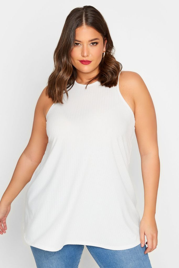 Curve White Ribbed Racer Cami Vest Top, Women's Curve & Plus Size, Limited Collection