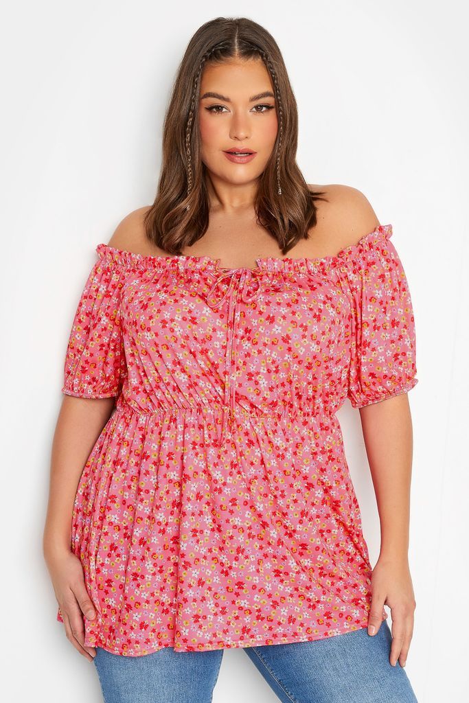 Curve Pink Floral Ditsy Bardot Top, Women's Curve & Plus Size, Limited Collection