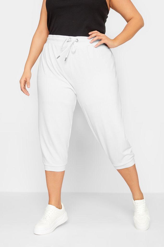 Curve White Cropped Stretch Joggers, Women's Curve & Plus Size, Yours