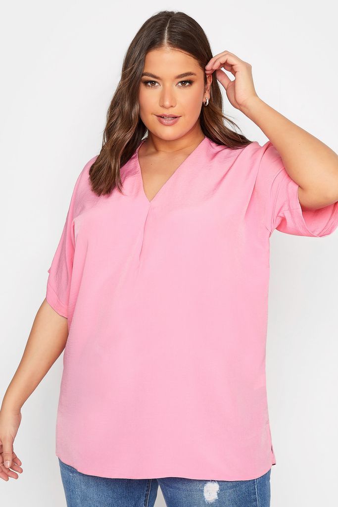 Curve Baby Pink Vneck Top, Women's Curve & Plus Size, Yours