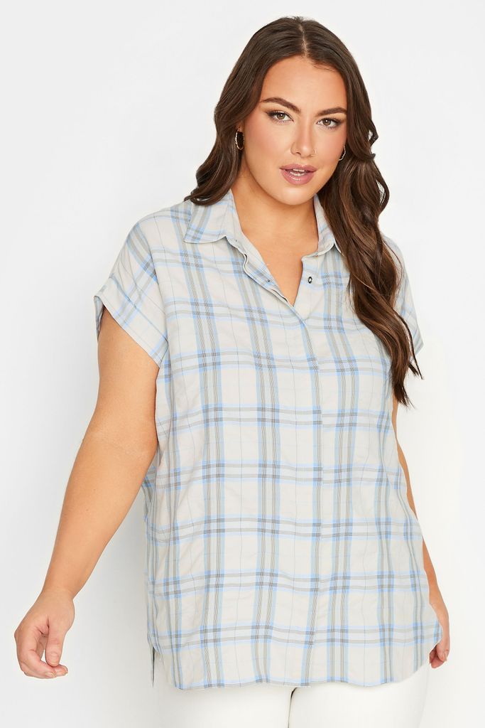 Curve Blue Check Print Collared Shirt, Women's Curve & Plus Size, Yours
