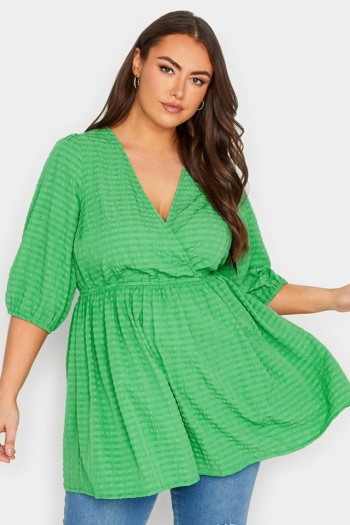Curve Green Textured Wrap Top, Women's Curve & Plus Size, Yours