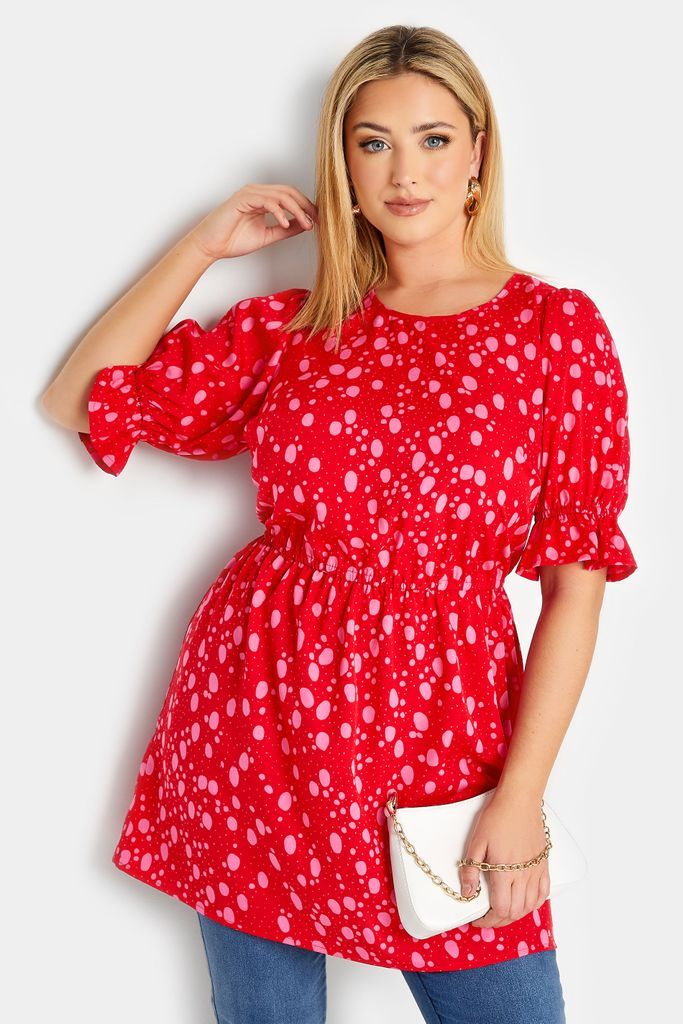 Curve Red Polka Dot Print Blouse, Women's Curve & Plus Size, Yours