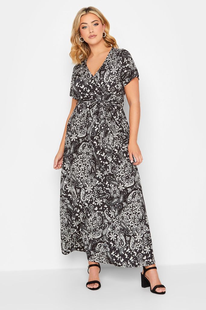 Curve Black Paisley Print Wrap Maxi Dress, Women's Curve & Plus Size, Yours