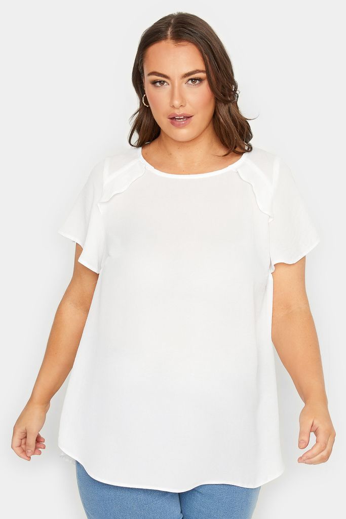 Curve White Frill Short Sleeve Blouse, Women's Curve & Plus Size, Yours