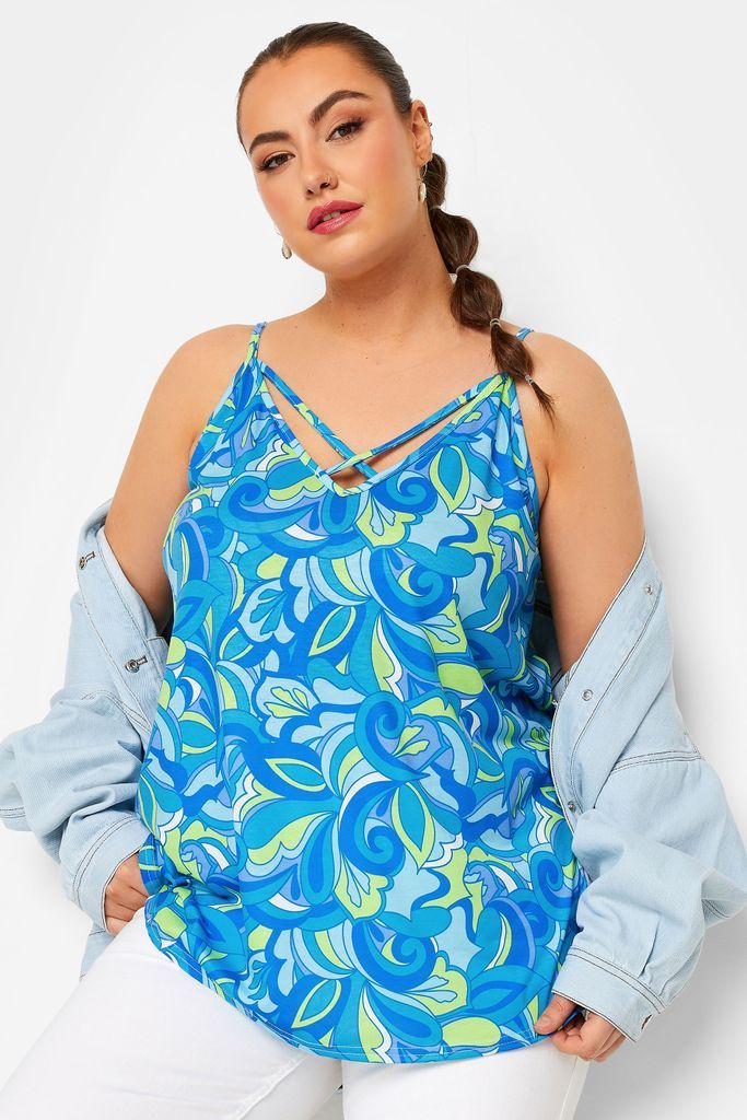 Curve Blue Abstract Print Strappy Cami Top, Women's Curve & Plus Size, Limited Collection