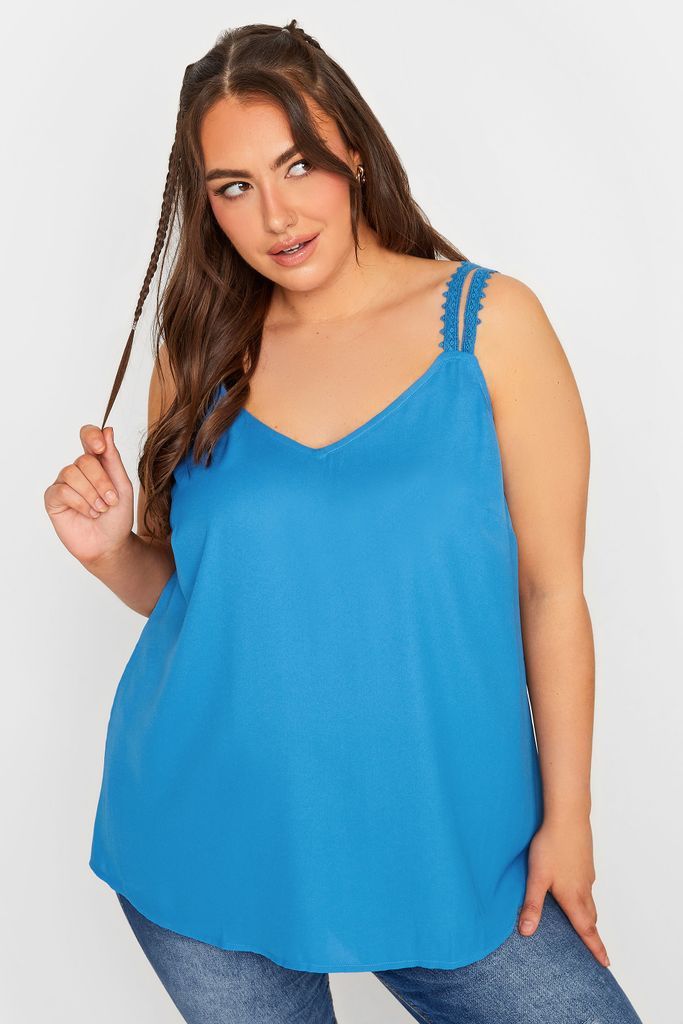 Curve Blue Embroidered Strap Vest Top, Women's Curve & Plus Size, Limited Collection
