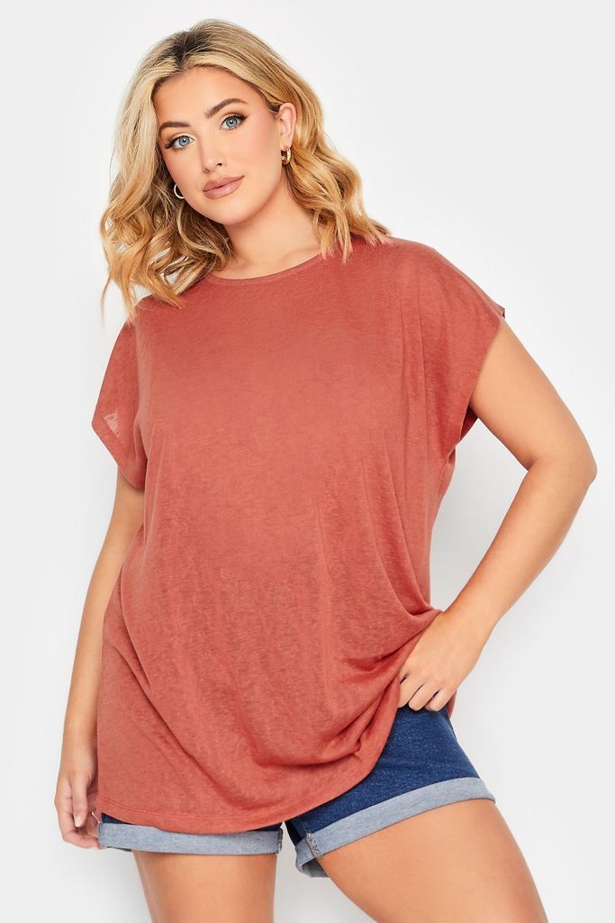 Curve Rust Orange Linen Look Tshirt, Women's Curve & Plus Size, Yours