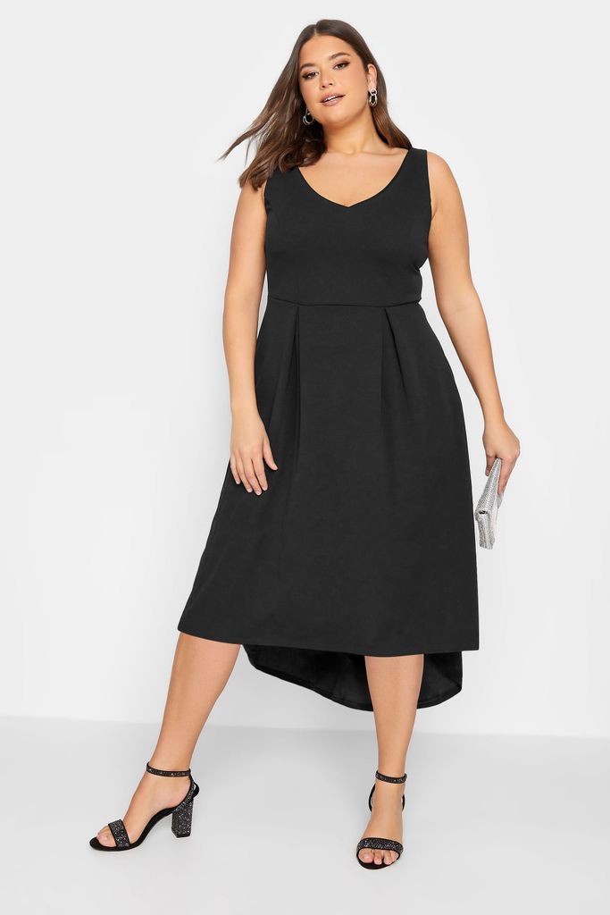 Curve Black High Low Pleated Midi Dress, Women's Curve & Plus Size, Yours London